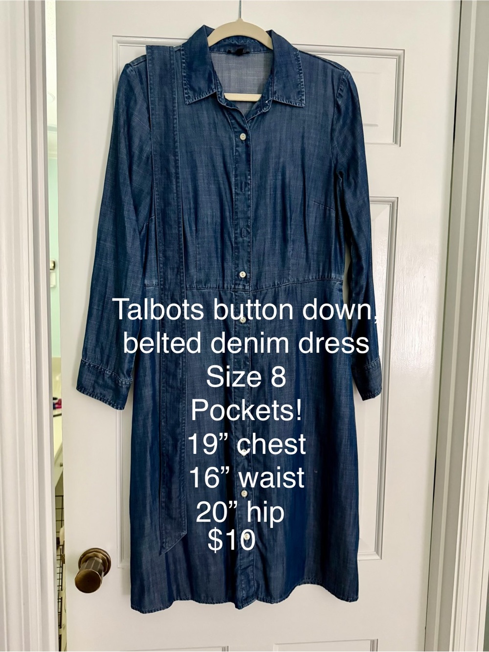 Talbots Indigo Denim Button-Front Belted Shirt Dress